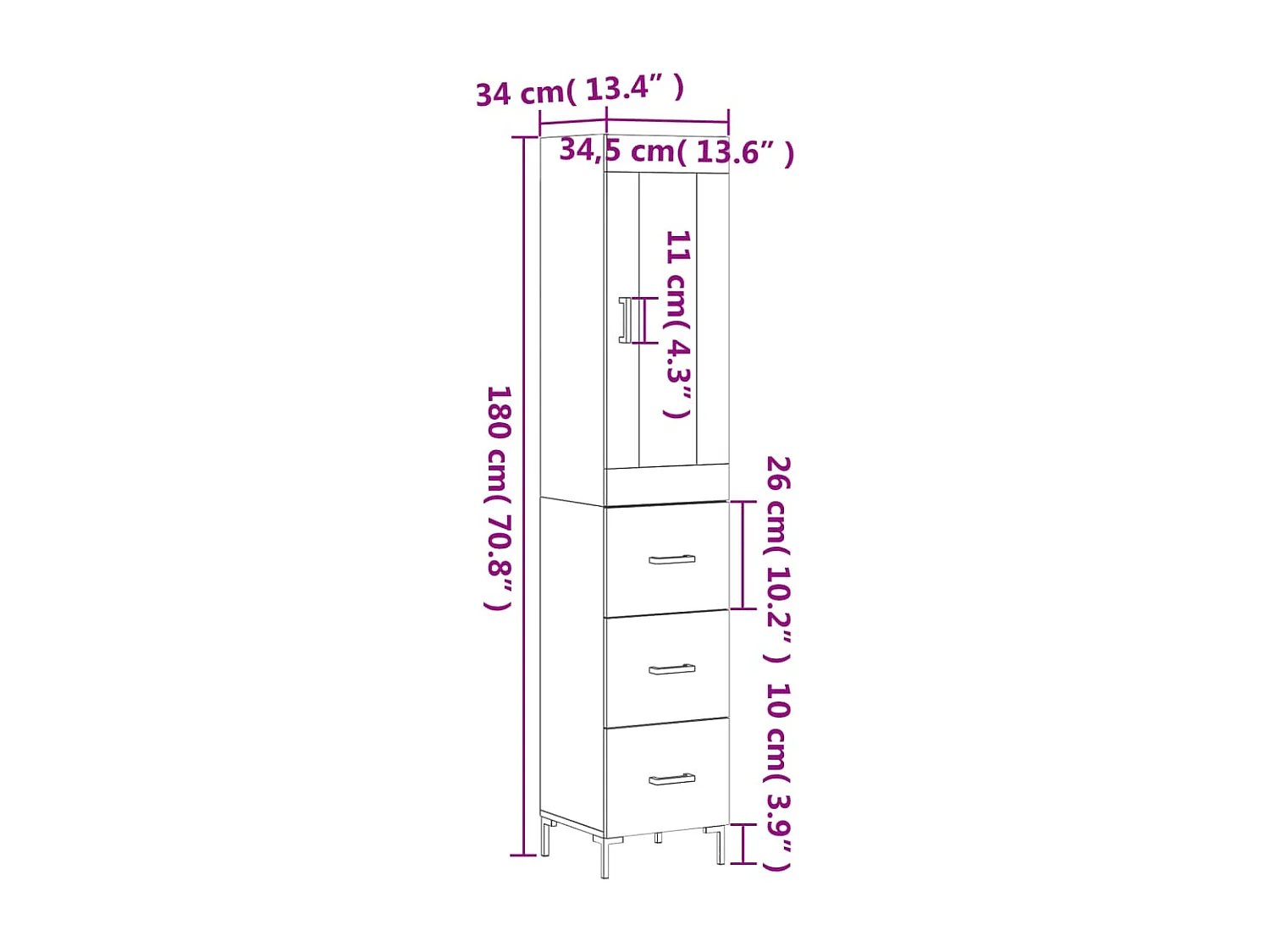 Aparador alto madera contrachapada gris Sonoma 34,5x34x180 cm