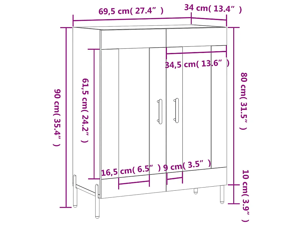Dressoir 69,5x34x90 cm bewerkt hout betongrijs