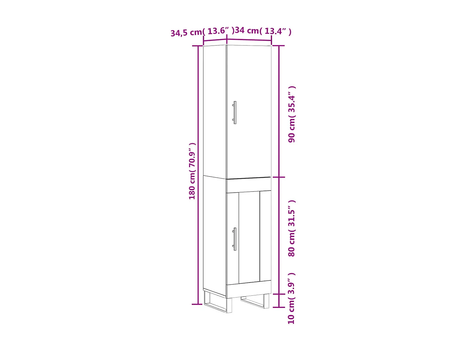 Highboard Grau Sonoma 34,5x34x180 cm Holzwerkstoff