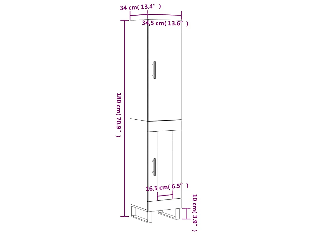 Buffet haut Blanc 34,5x34x180 cm Bois d'ingénierie