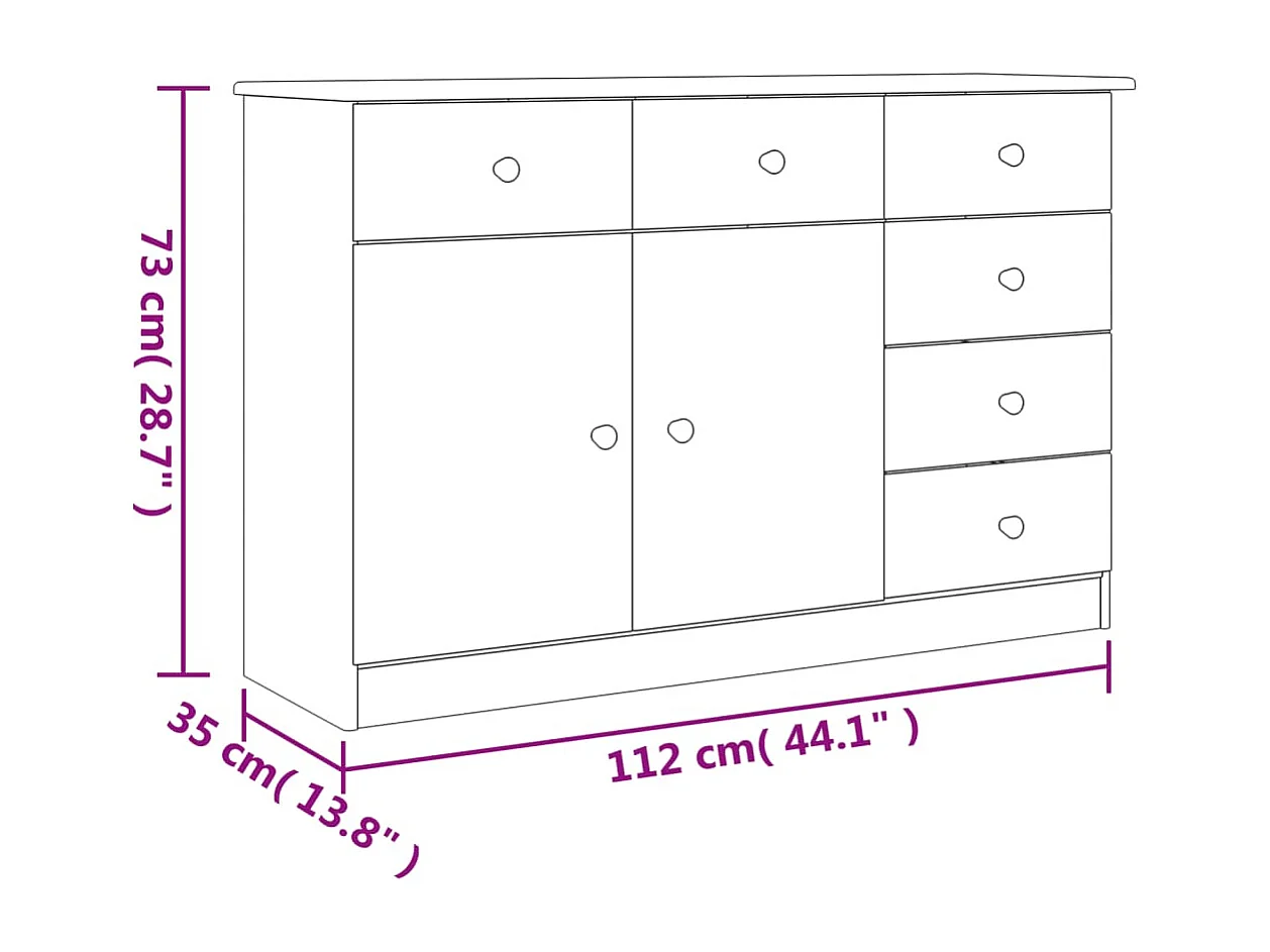 Buffet ALTA blanc 112x35x73 cm bois massif de pin