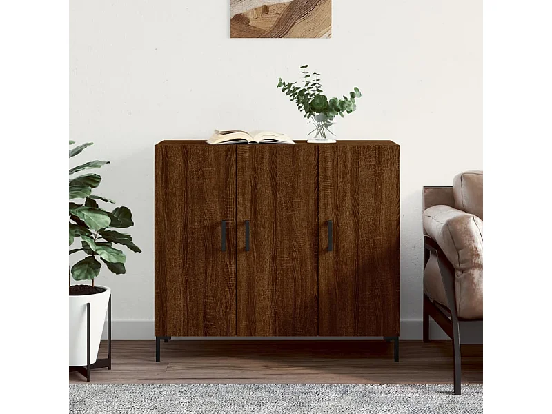 Credenza Rovere Marrone 90x34x80 cm in Legno Multistrato