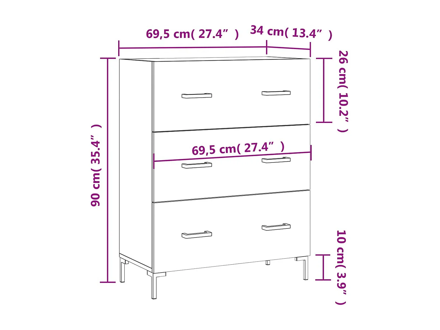 Buffet chêne sonoma 69,5x34x90 cm bois d'ingénierie