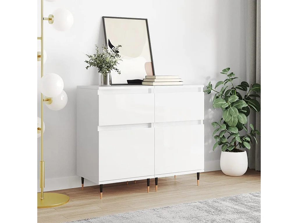 Buffets 2 pcs blanc brillant 40x35x70 cm bois d'ingénierie