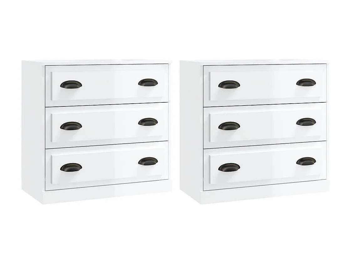 Buffets 2 pcs blanc brillant bois d'ingénierie