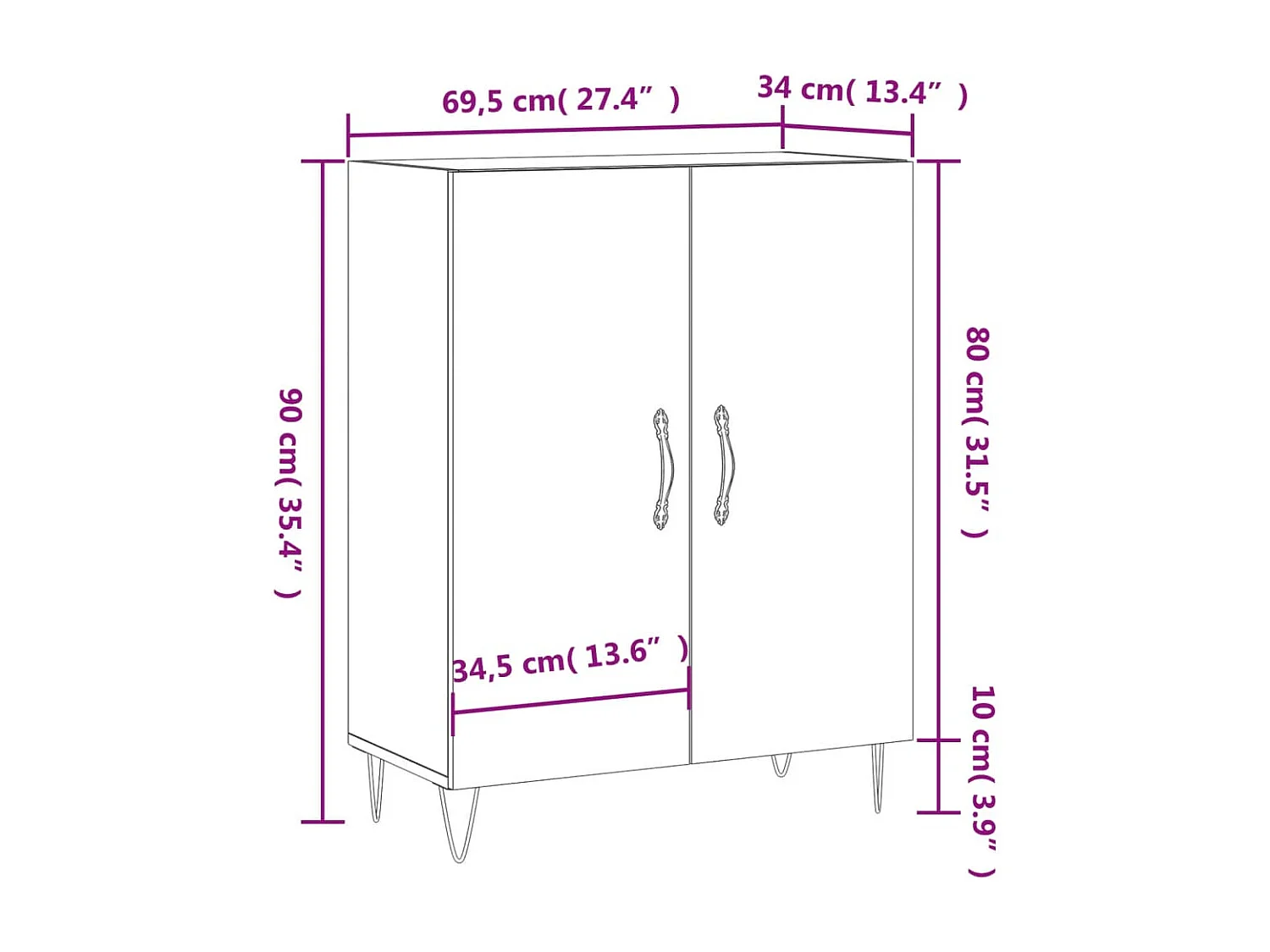 Sideboard Schwarz 69,5x34x90 cm Holzwerkstoff