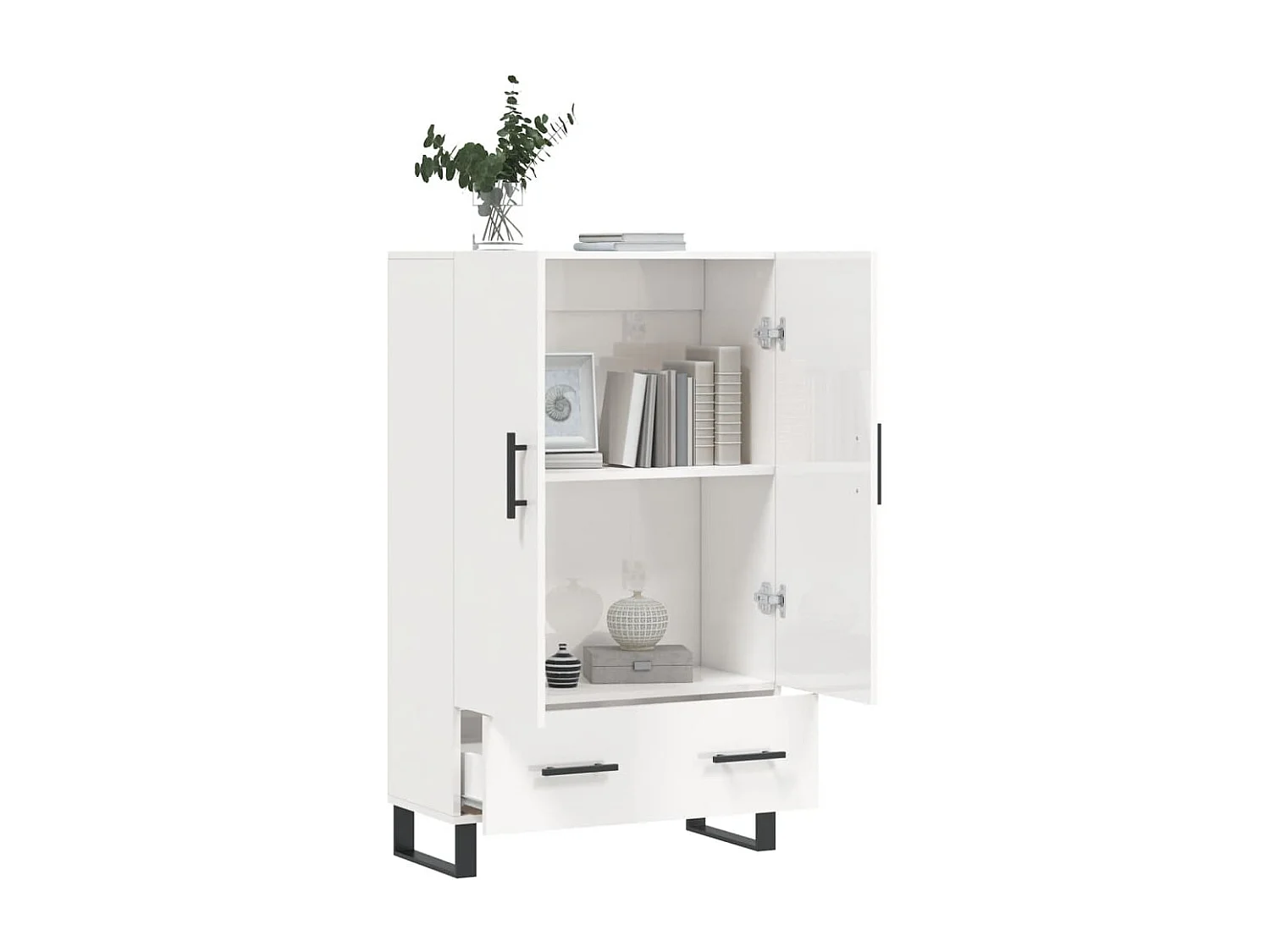Credenza Bianco Lucido 69,5x31x115 cm in Legno Multistrato