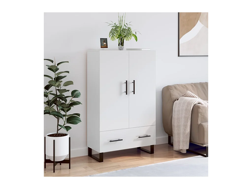 Buffet haut blanc brillant 69,5x31x115 cm bois d'ingénierie