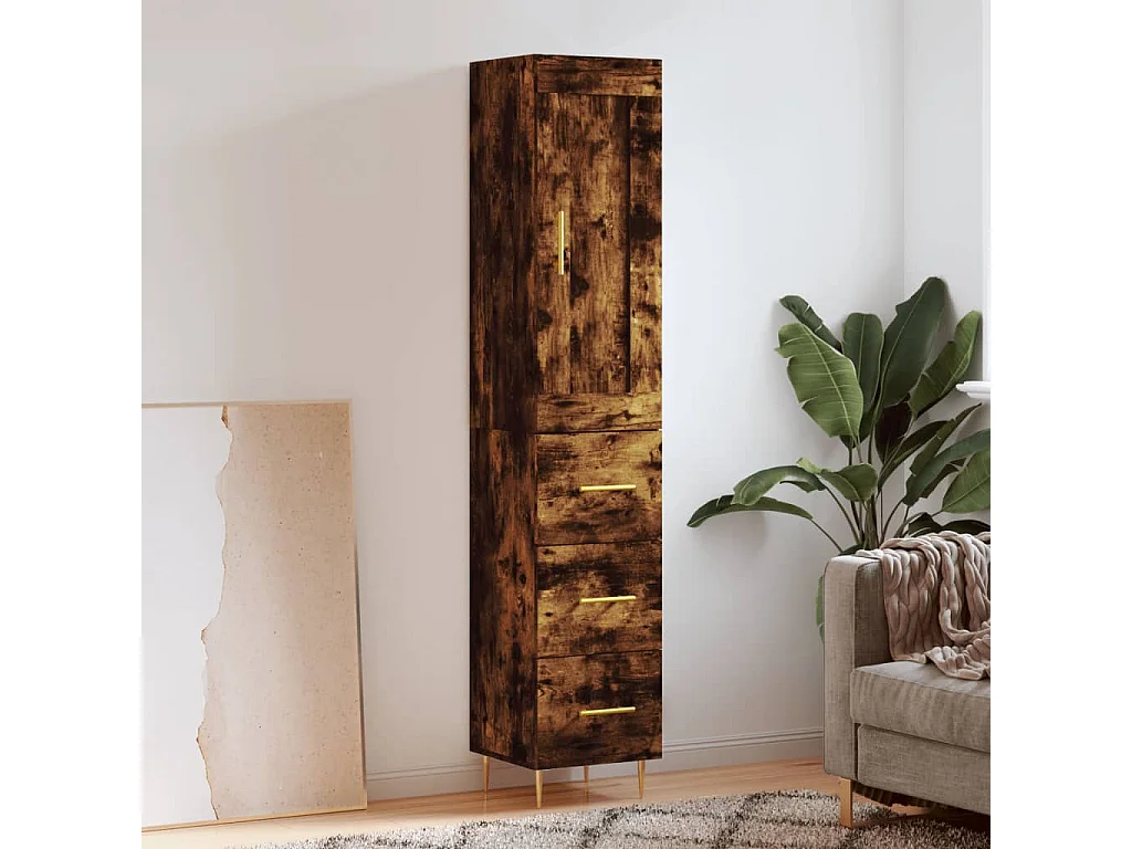 Buffet haut Chêne fumé 34,5x34x180 cm Bois d'ingénierie