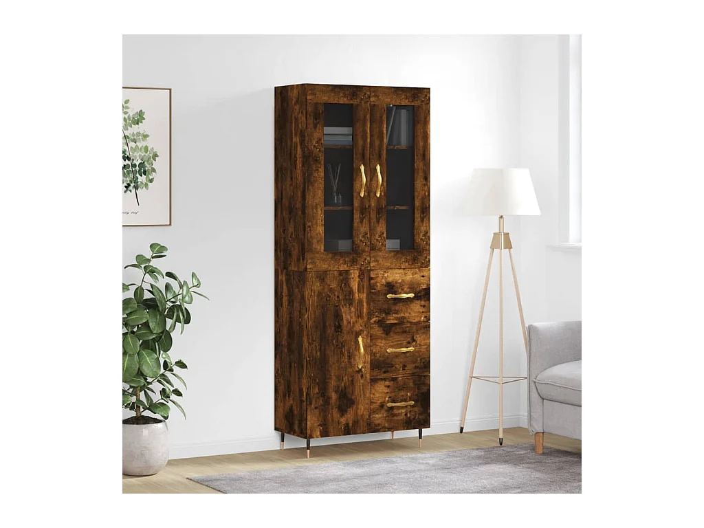 Buffet haut Chêne fumé 69,5x34x180 cm Bois d'ingénierie