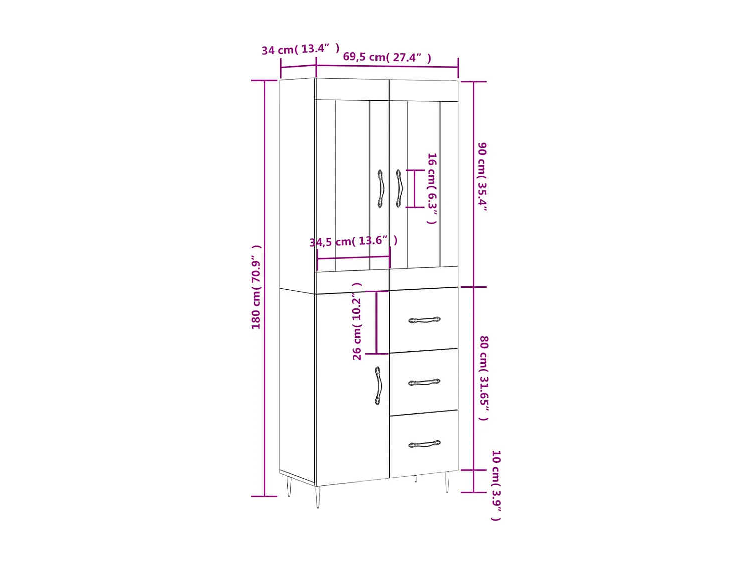 Buffet haut Chêne fumé 69,5x34x180 cm Bois d'ingénierie