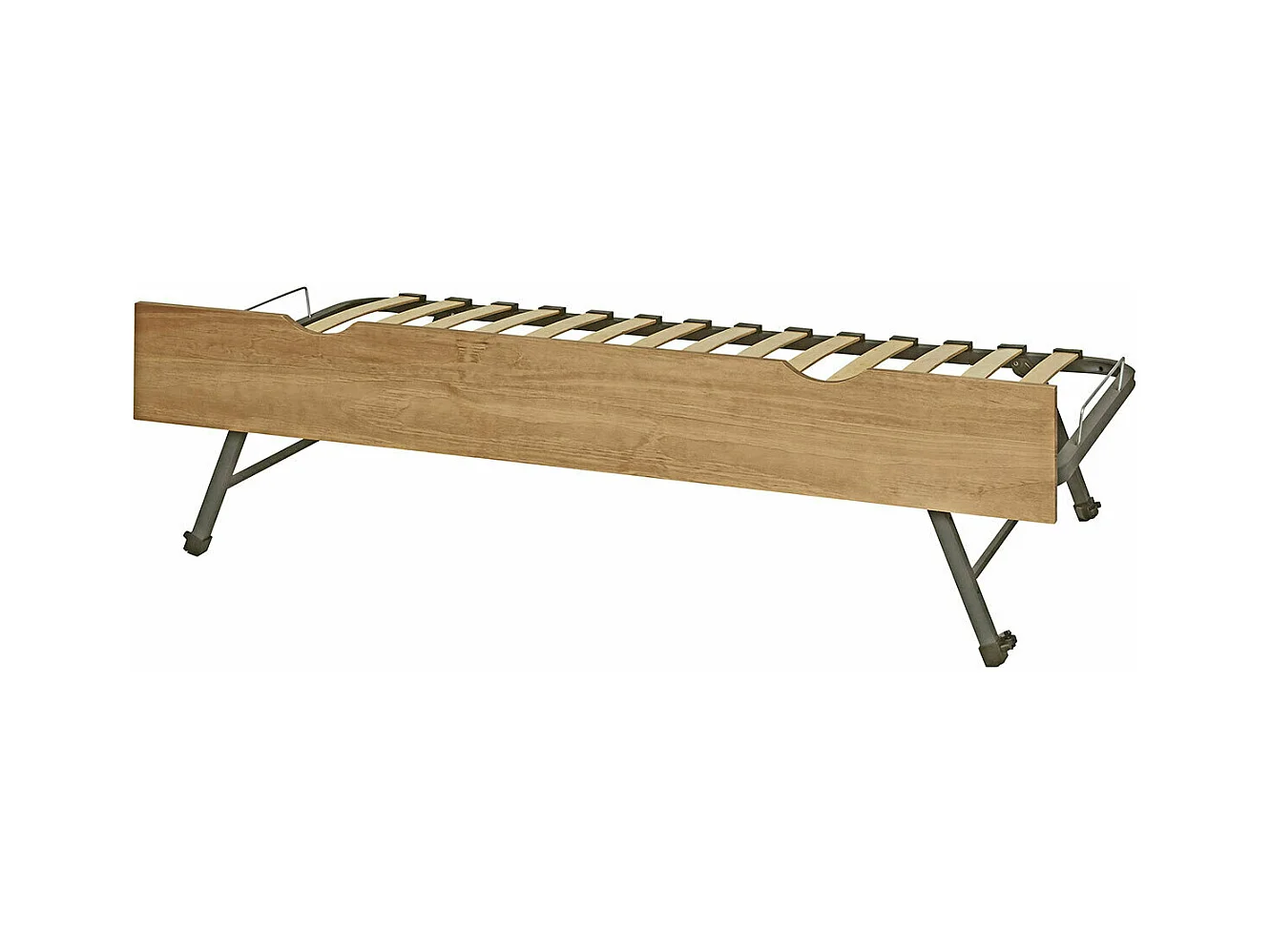 Sommier gigogne avec façade 2 mains 90x190 cm bois massif noisette MAKURIA