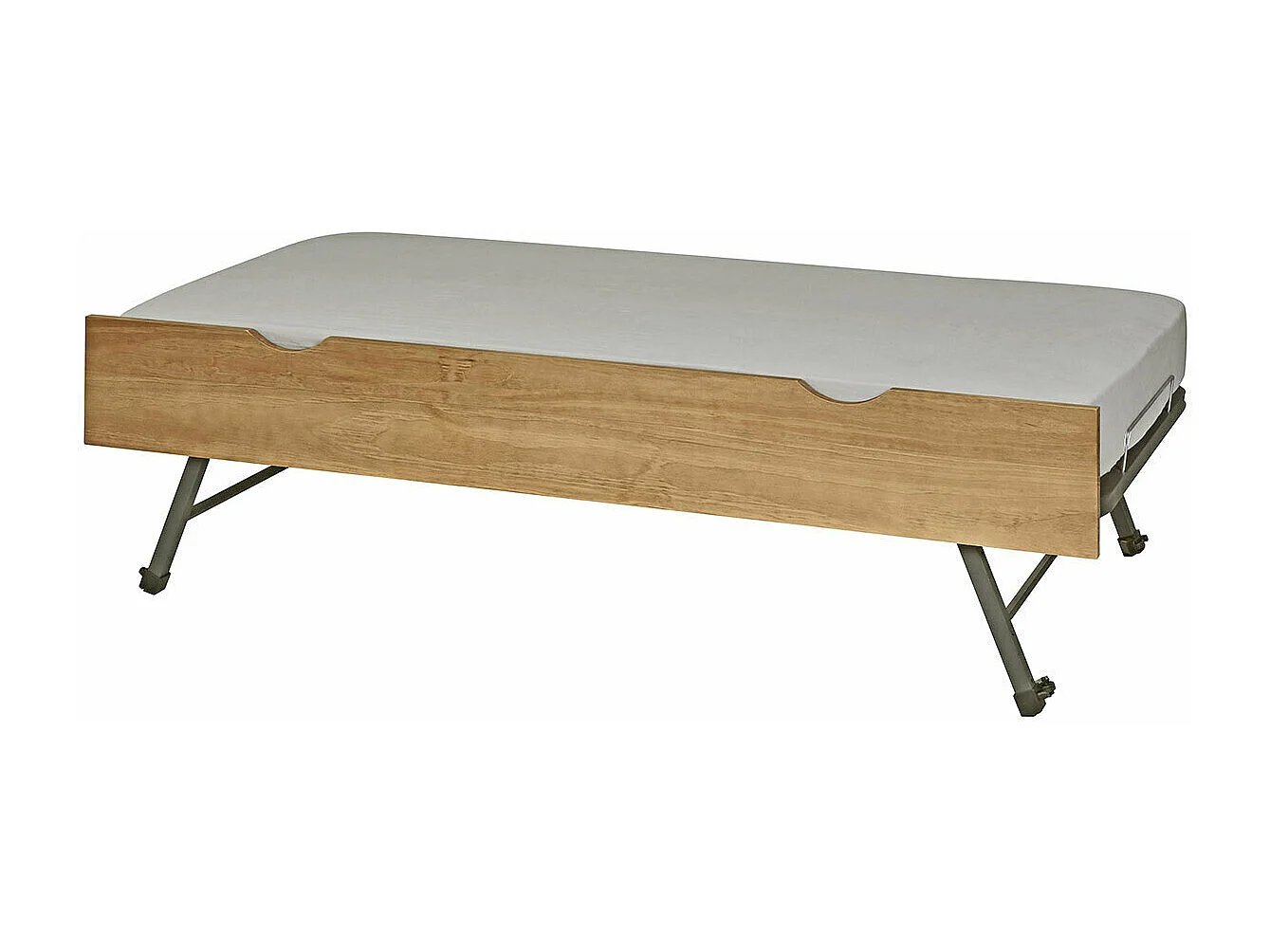 Sommier gigogne avec façade 2 mains 90x190 cm bois massif noisette MAKURIA