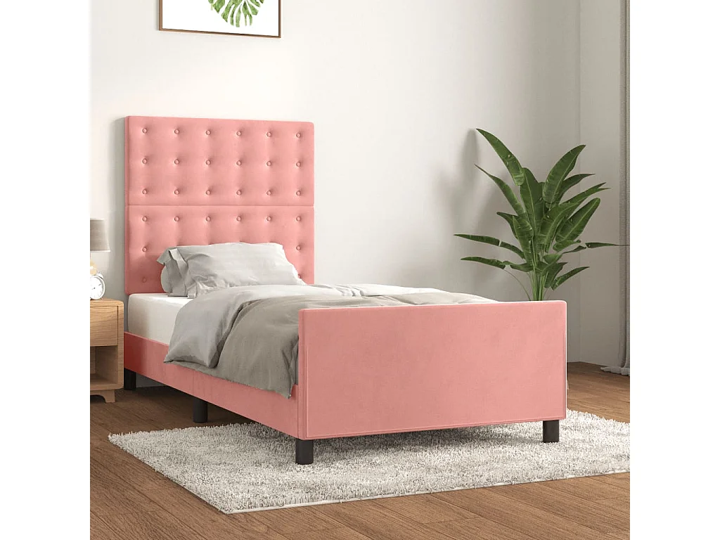 Estrutura de cama c/ cabeceira 90x190 cm veludo rosa