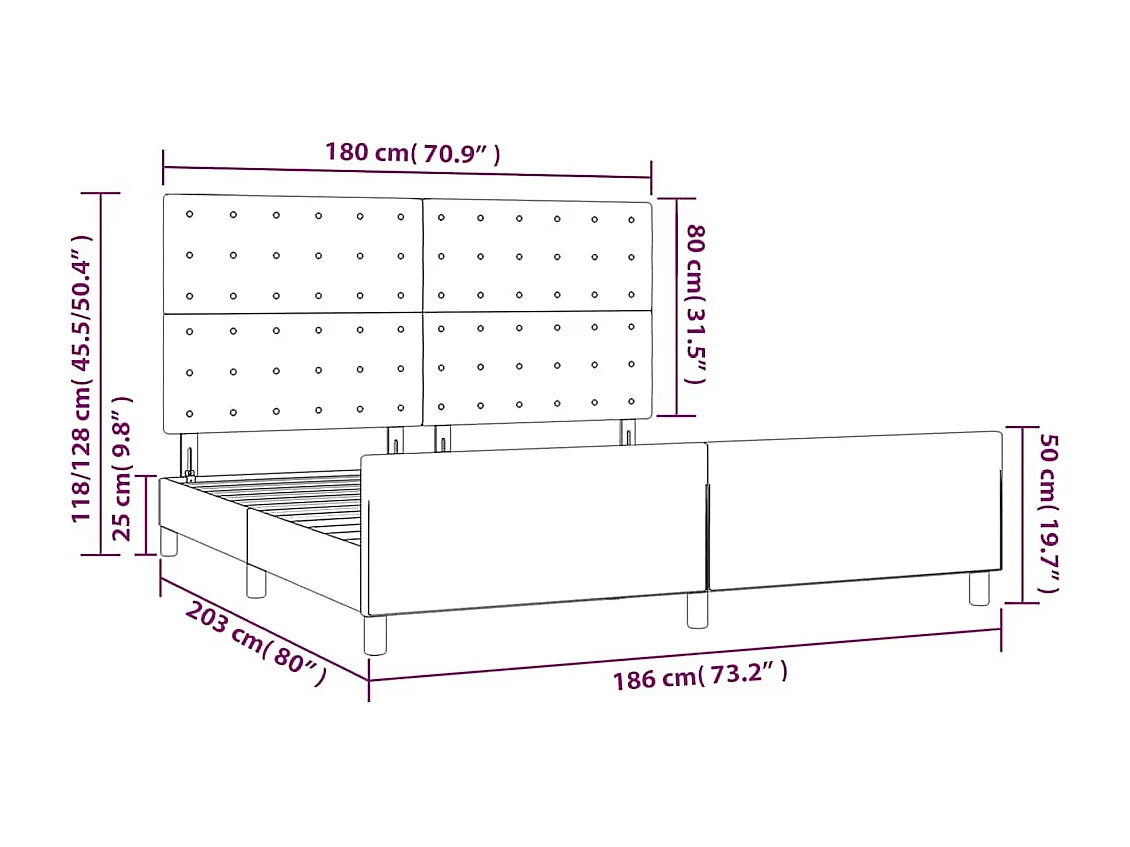 Cadre de lit sans matelas bleu foncé velours