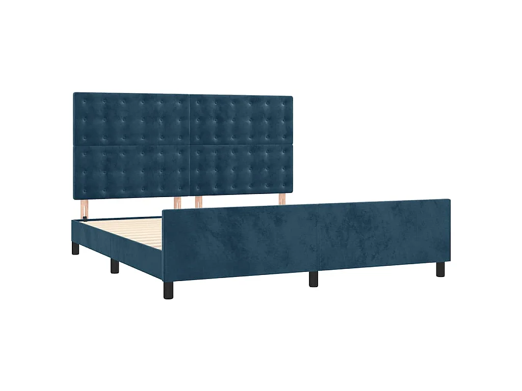 Cadre de lit sans matelas bleu foncé velours