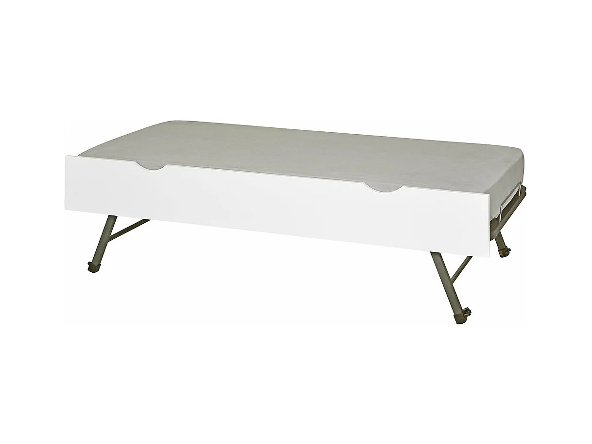 Sommier gigogne avec façade 2 mains 80x190 cm bois massif blanc MAKURIA
