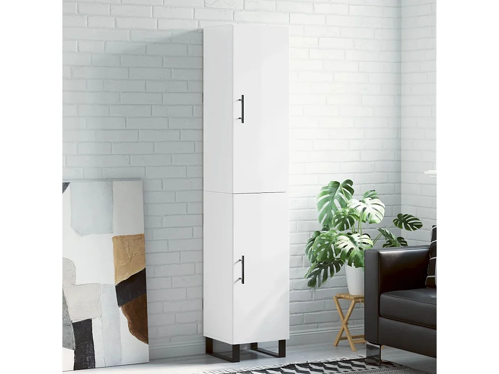 Buffet haut Blanc brillant 34,5x34x180 cm Bois d'ingénierie