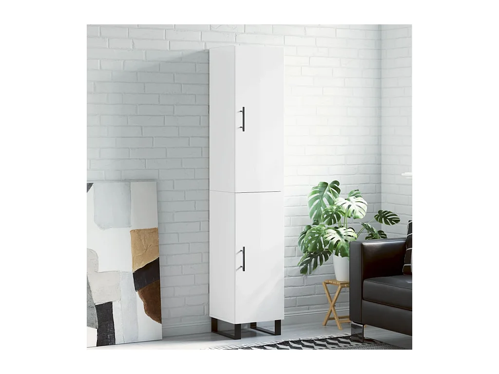 Buffet haut Blanc brillant 34,5x34x180 cm Bois d'ingénierie