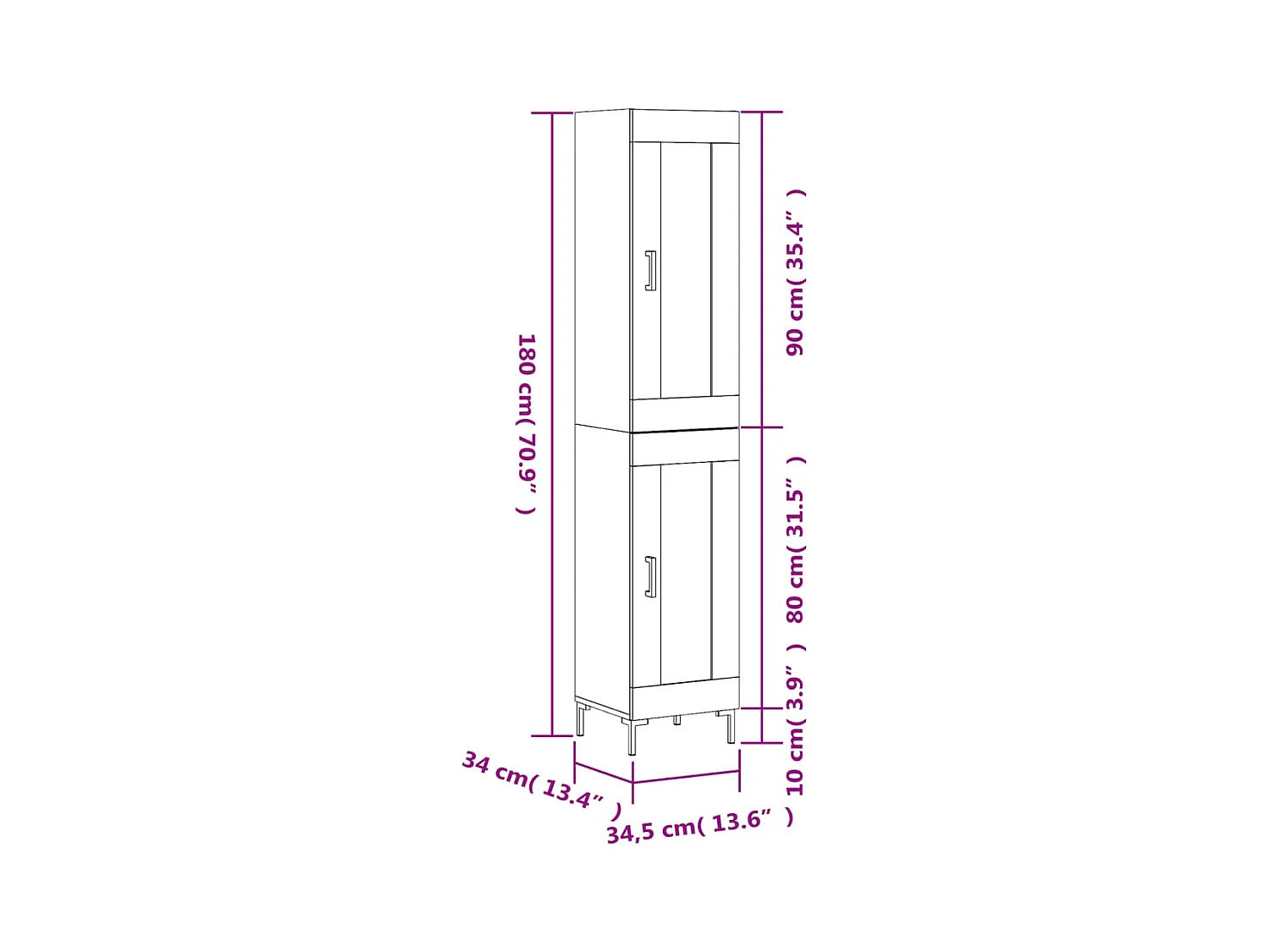 Highboard Grau Sonoma 34,5x34x180 cm Holzwerkstoff