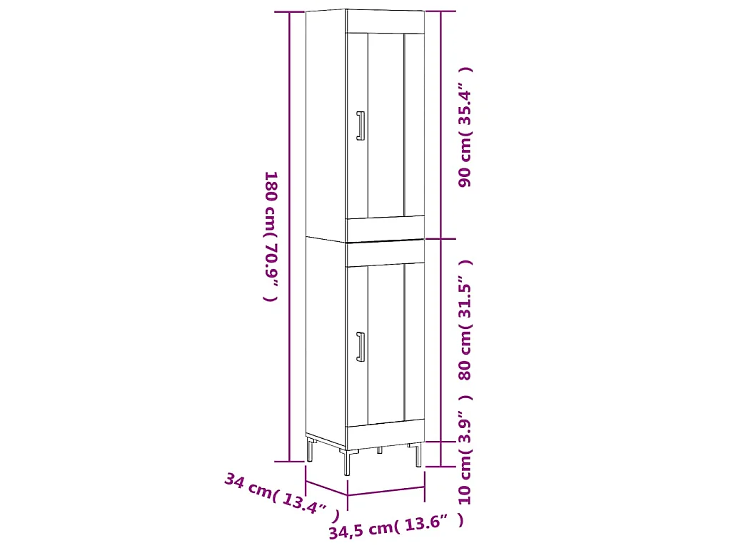Highboard Grau Sonoma 34,5x34x180 cm Holzwerkstoff