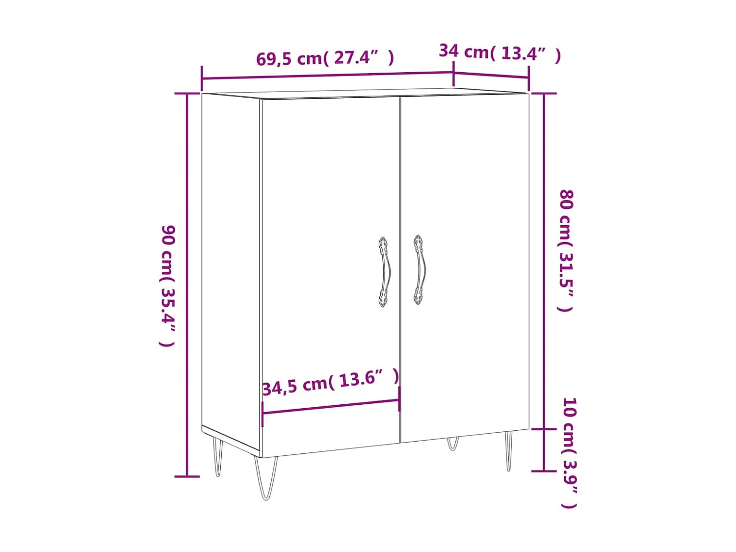 Buffet gris béton 69,5x34x90 cm bois d'ingénierie