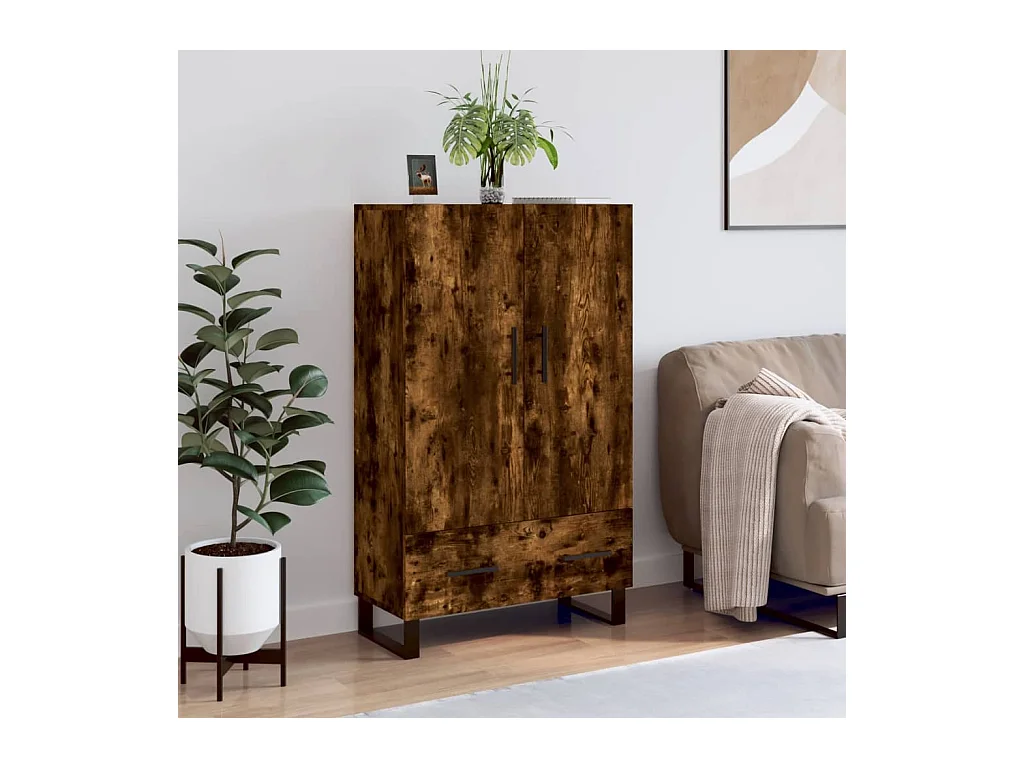 Buffet haut chêne fumé 69,5x31x115 cm bois d'ingénierie