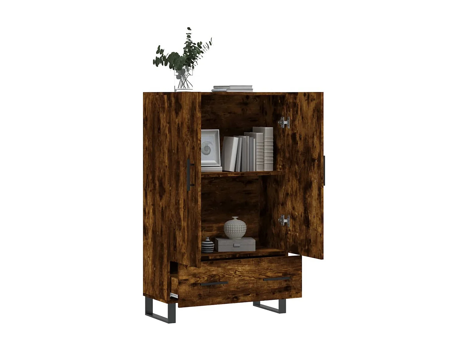 Buffet haut chêne fumé 69,5x31x115 cm bois d'ingénierie