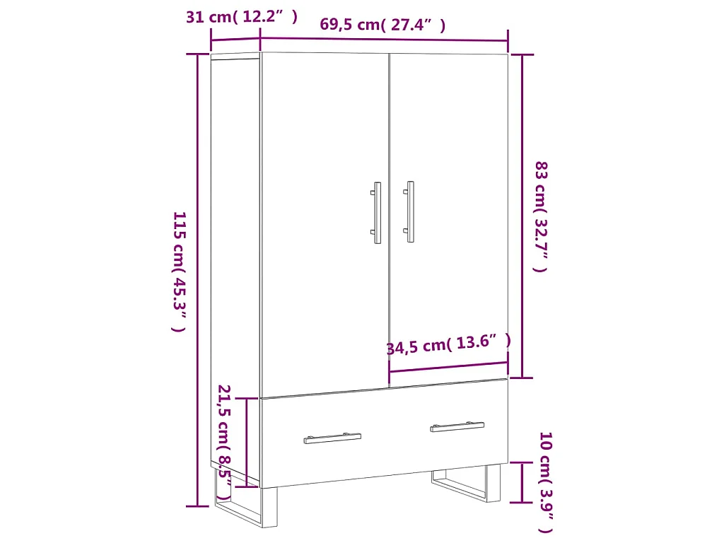 Highboard Räuchereiche 69,5x31x115 cm Holzwerkstoff