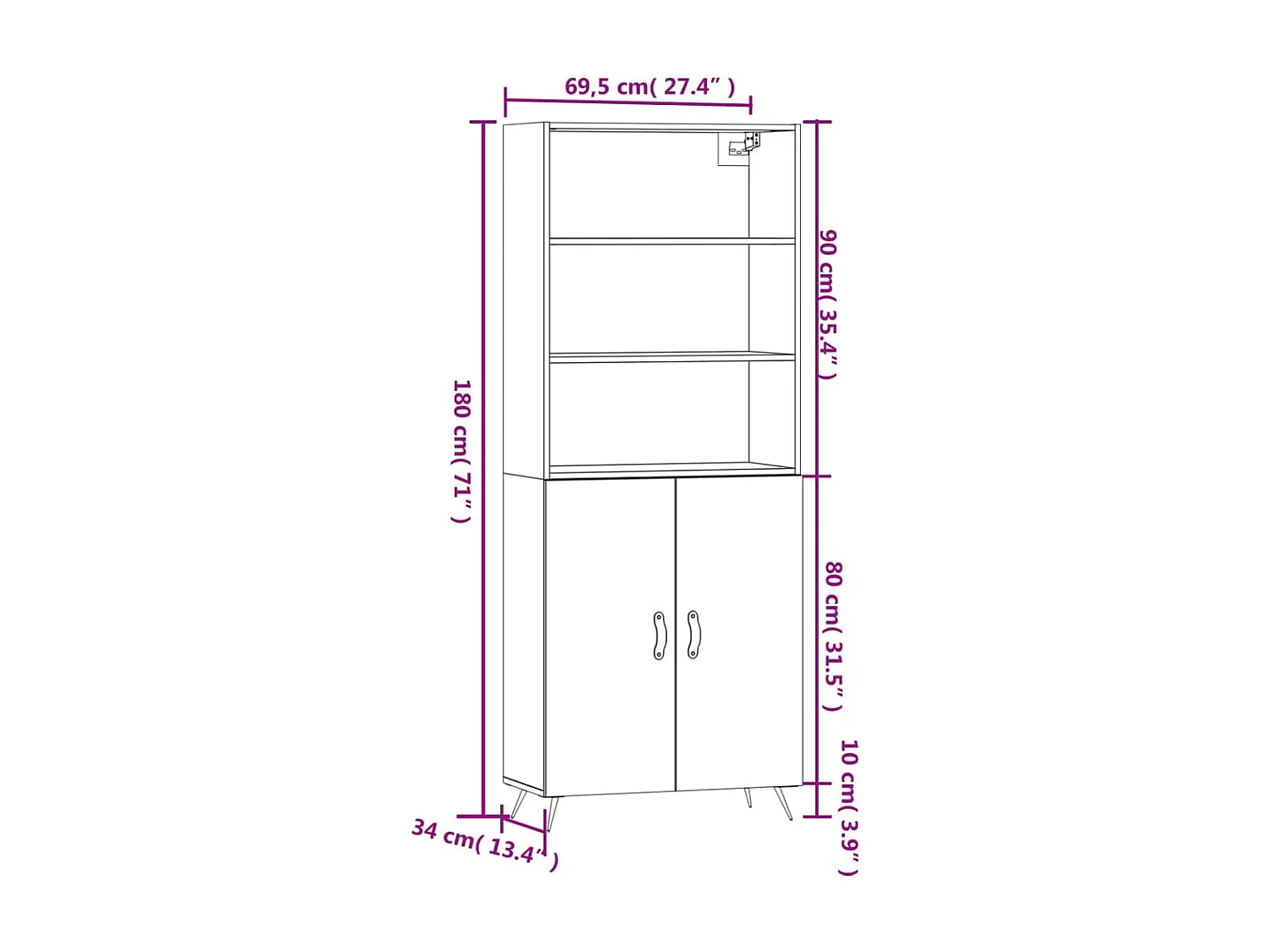 Buffet haut Blanc 69,5x34x180 cm Bois d'ingénierie