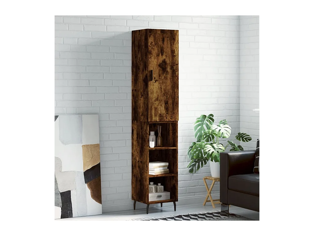 Buffet haut Chêne fumé 34,5x34x180 cm Bois d'ingénierie