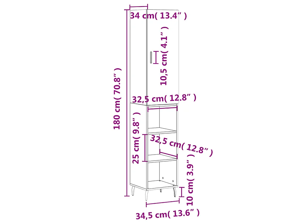 Buffet haut Chêne fumé 34,5x34x180 cm Bois d'ingénierie