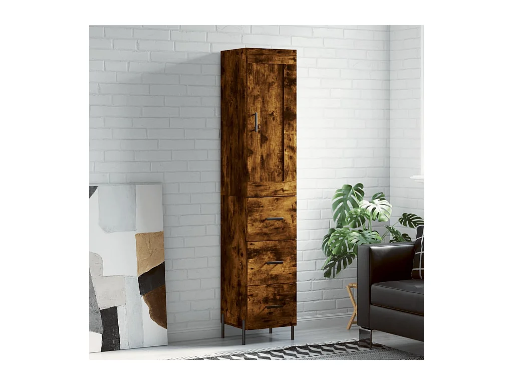 Buffet haut Chêne fumé 34,5x34x180 cm Bois d'ingénierie