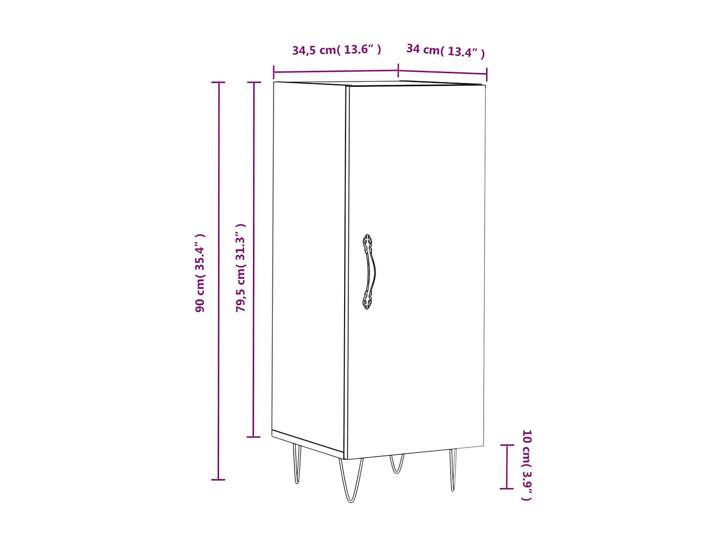 Dressoir 34,5x34x90 cm bewerkt hout grijs sonoma eikenkleurig