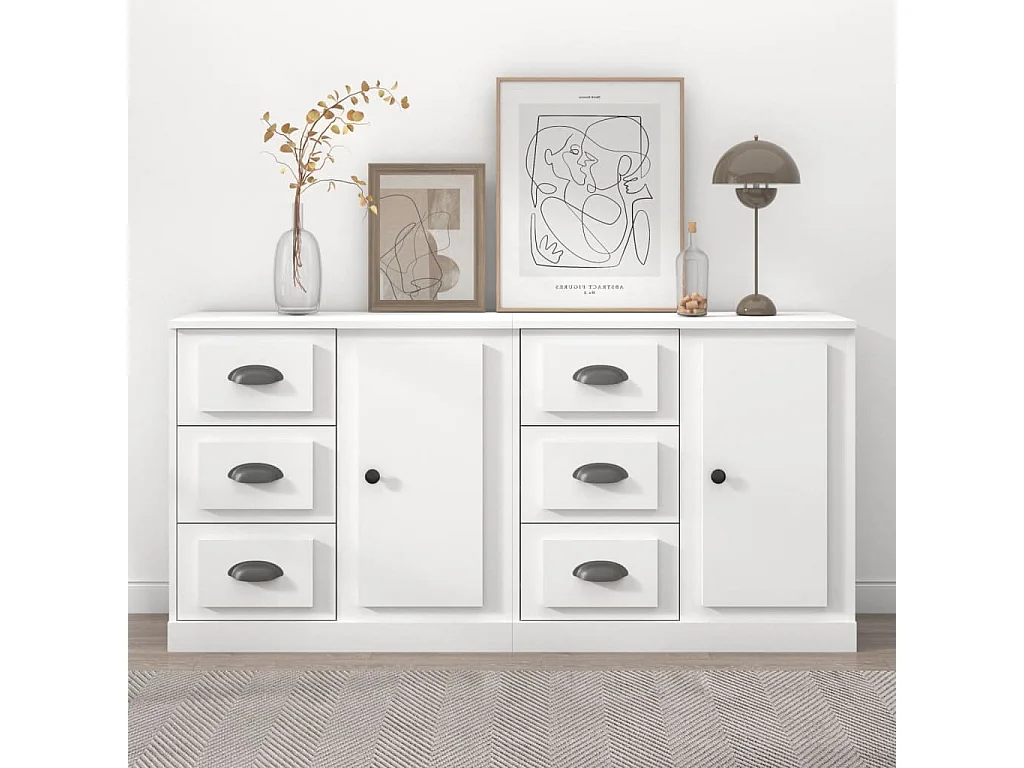 Credenze 2 pz Bianche in Legno Multistrato