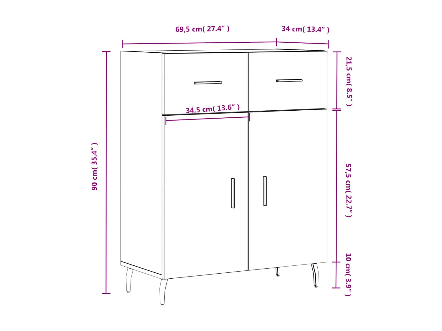 Dressoir 69,5x34x90 cm bewerkt hout grijs sonoma eikenkleurig
