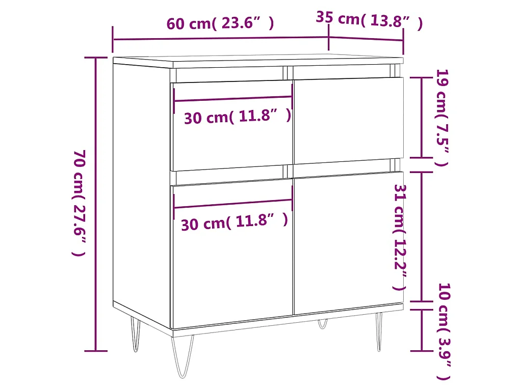 Dressoir 60x35x70 cm bewerkt hout grijs sonoma eikenkleurig