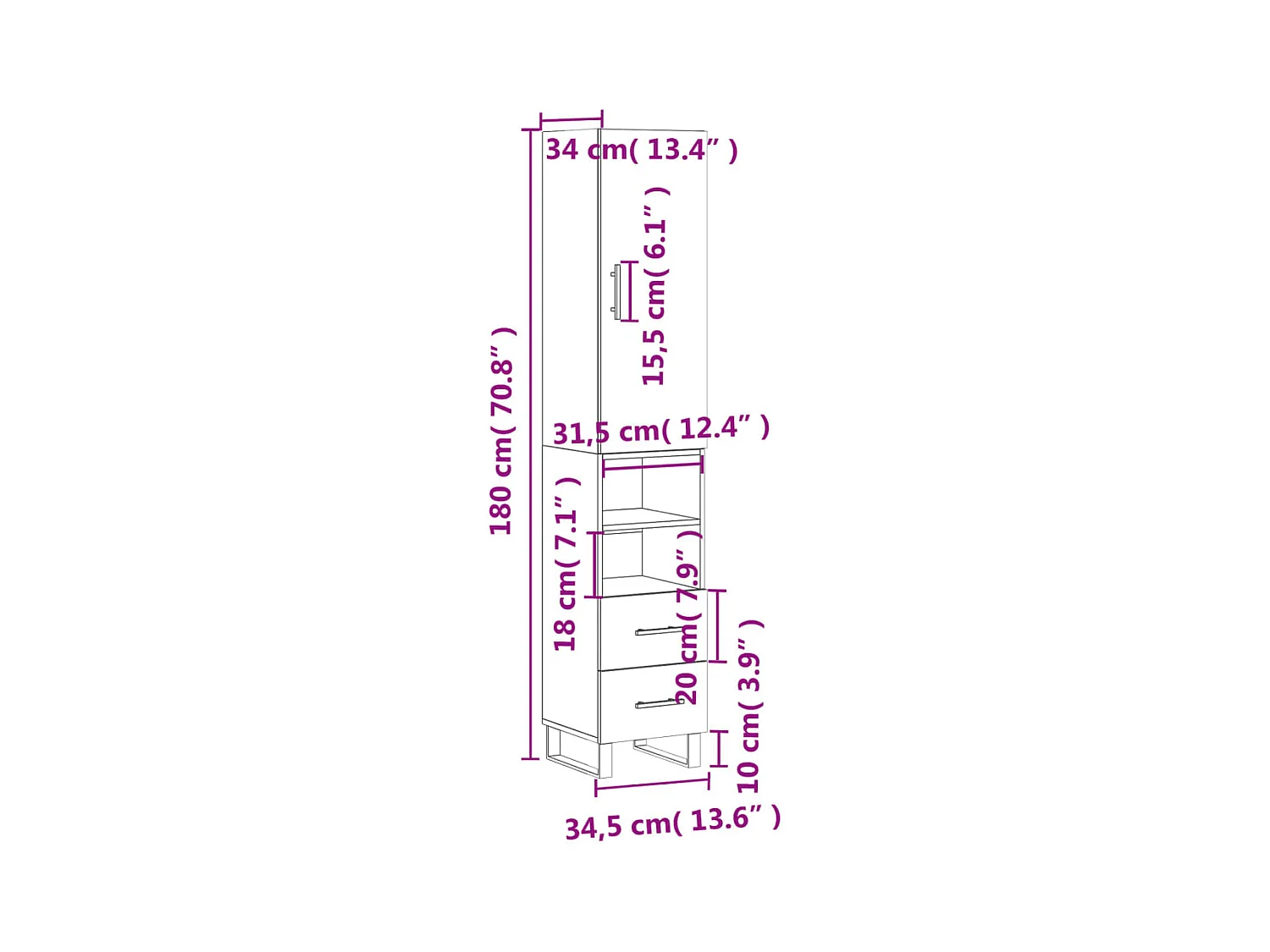 Highboard Betongrau 34,5x34x180 cm Holzwerkstoff