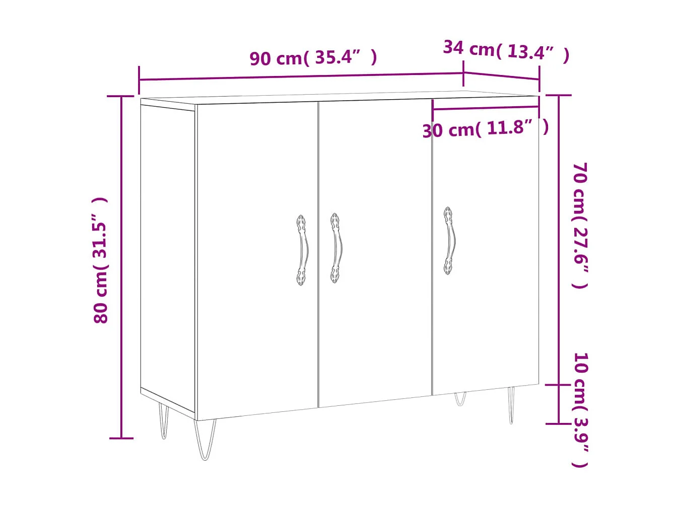 Dressoir 90x34x80 cm bewerkt hout wit