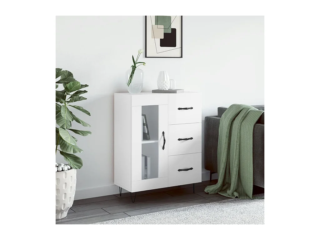 Buffet Blanc brillant 69,5x34x90 cm Bois d'ingénierie