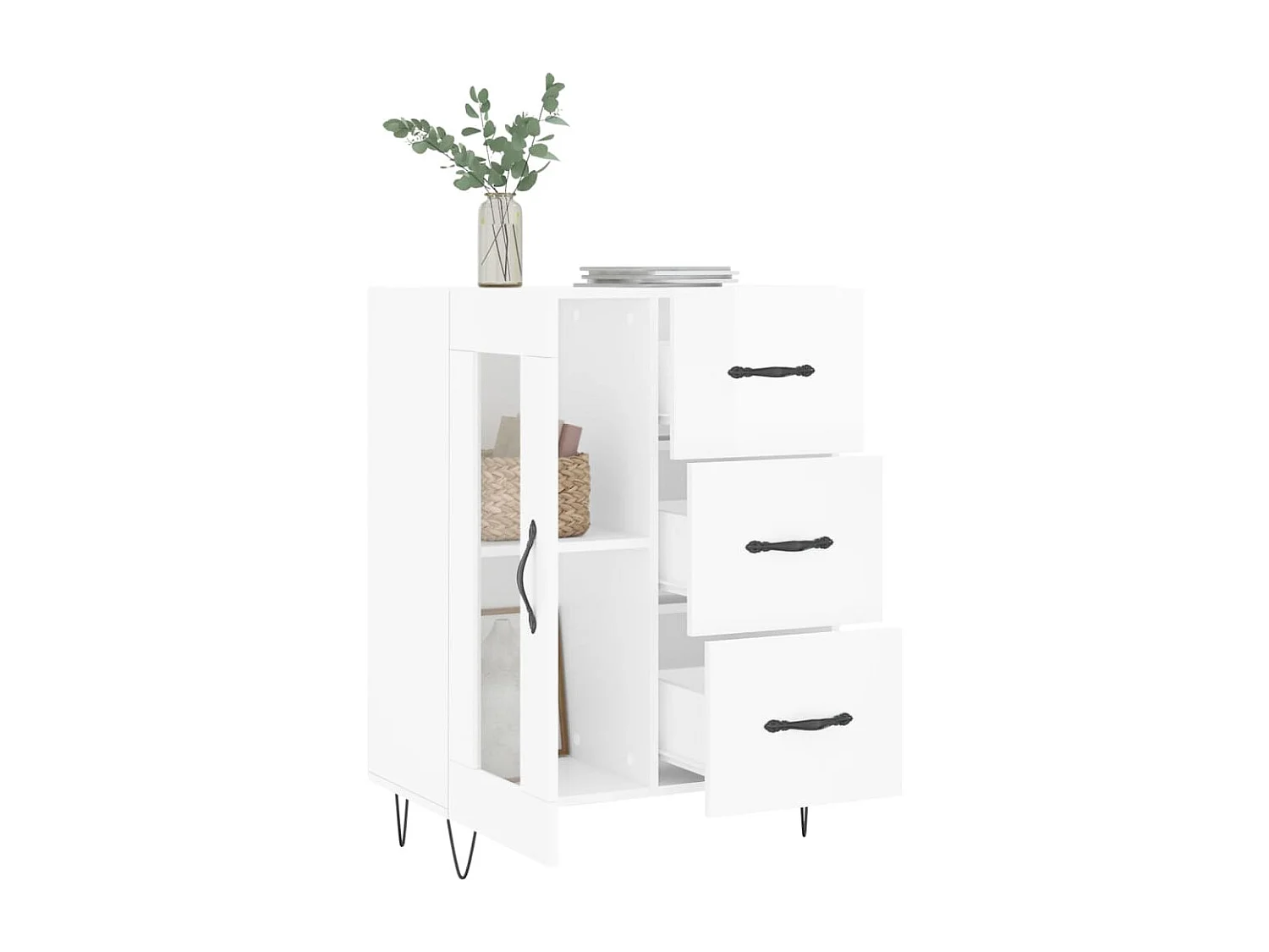 Dressoir 69,5x34x90 cm bewerkt hout hoogglans wit