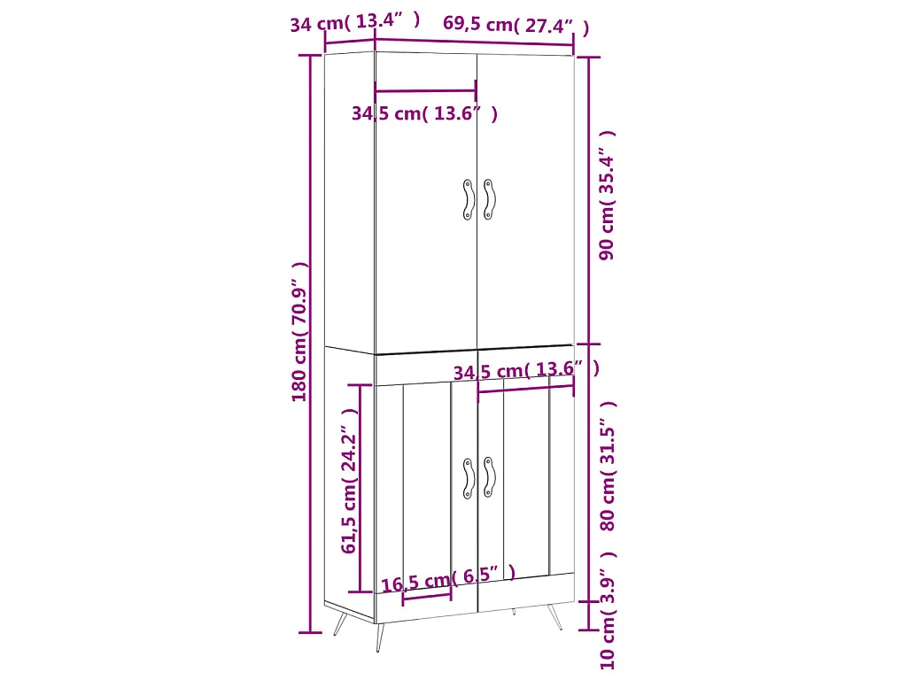 Highboard Betongrau 69,5x34x180 cm Holzwerkstoff