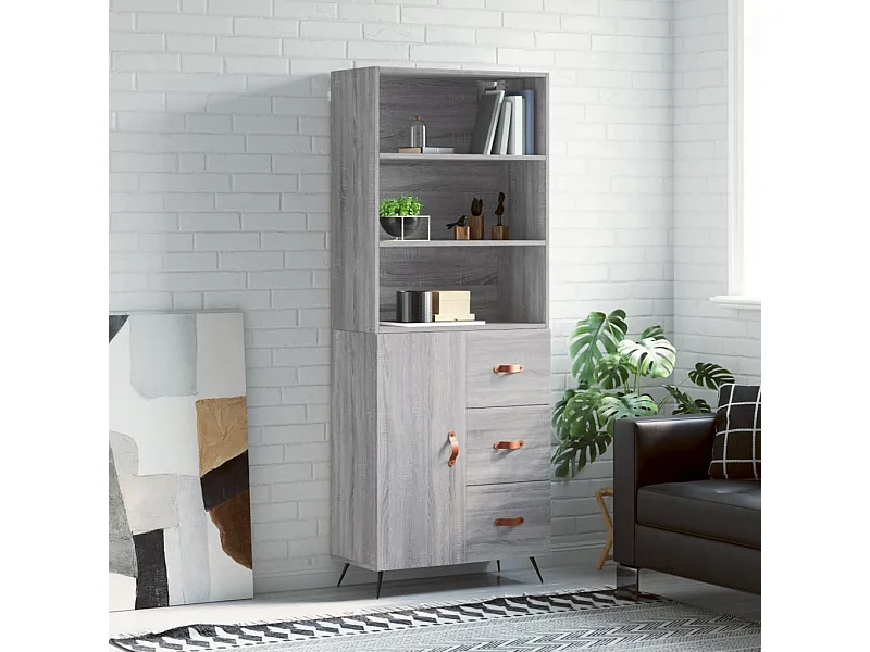 Highboard Grau Sonoma 69,5x34x180 cm Holzwerkstoff