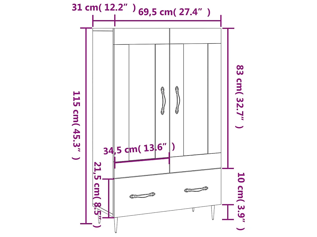 Aparador alto 69,5x31x115 cm derivados de madeira branco