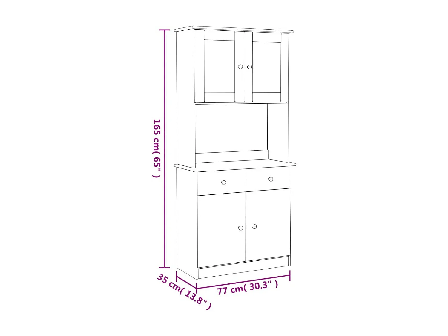 Highboard ALTA Weiß 77x35x165 cm Massivholz Kiefer