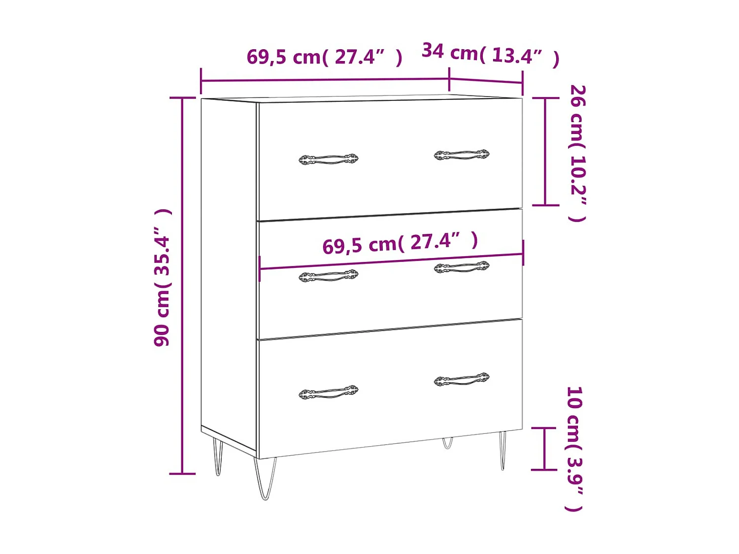 Buffet chêne sonoma 69,5x34x90 cm bois d'ingénierie