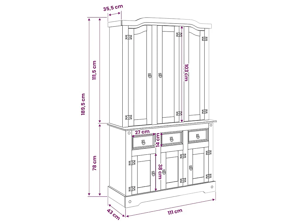 Hoge kast Corona 112x43x191,5 cm Mexicaans grenenhout bruin
