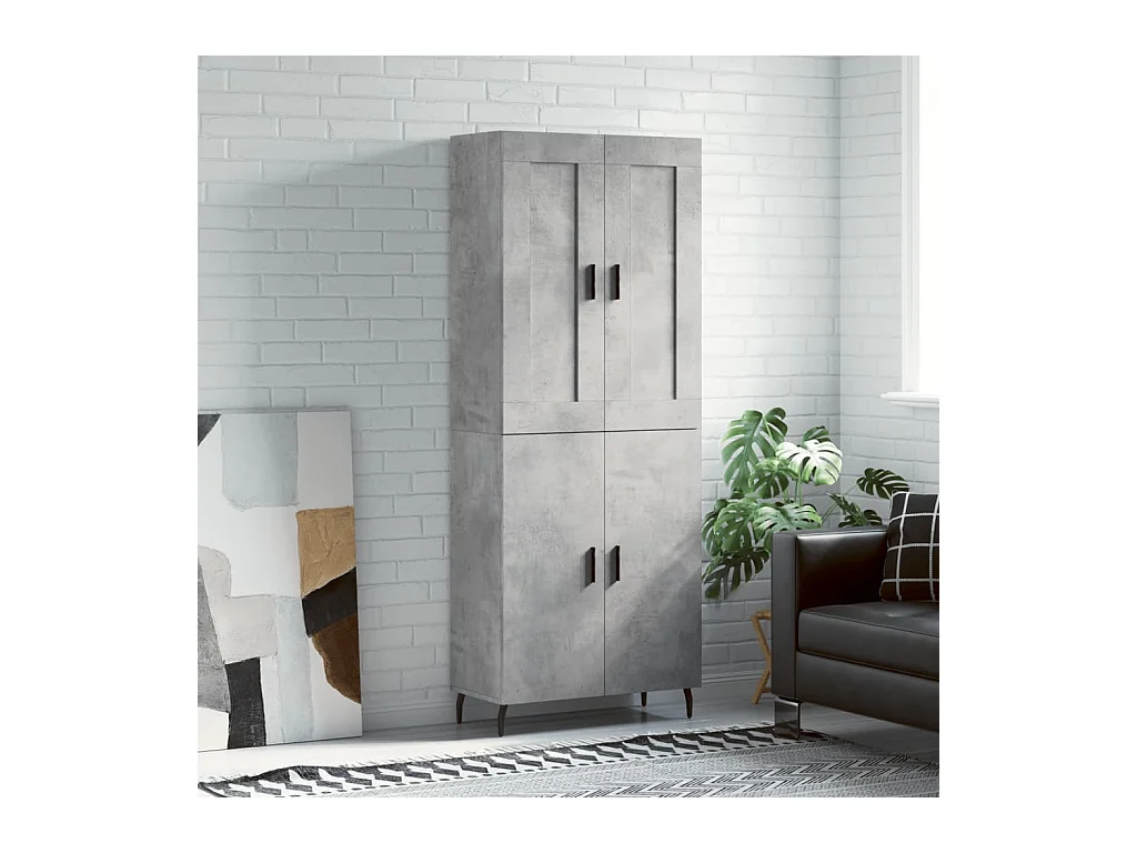 Buffet haut Gris béton 69,5x34x180 cm Bois d'ingénierie