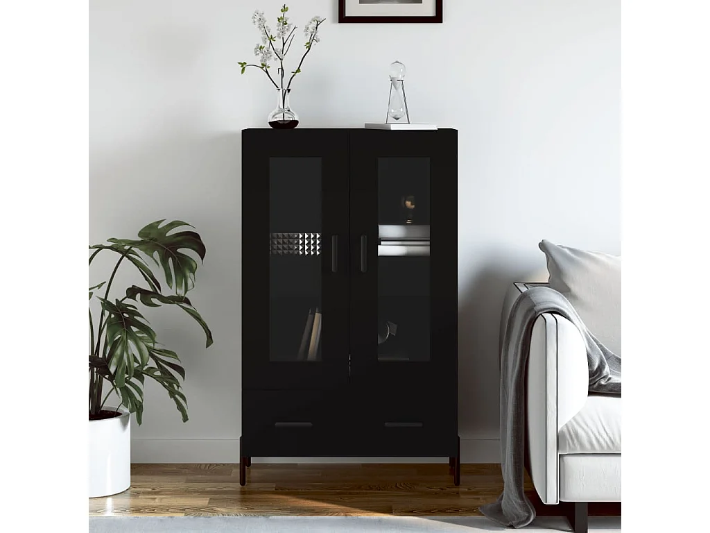 Buffet haut noir 69,5x31x115 cm bois d'ingénierie