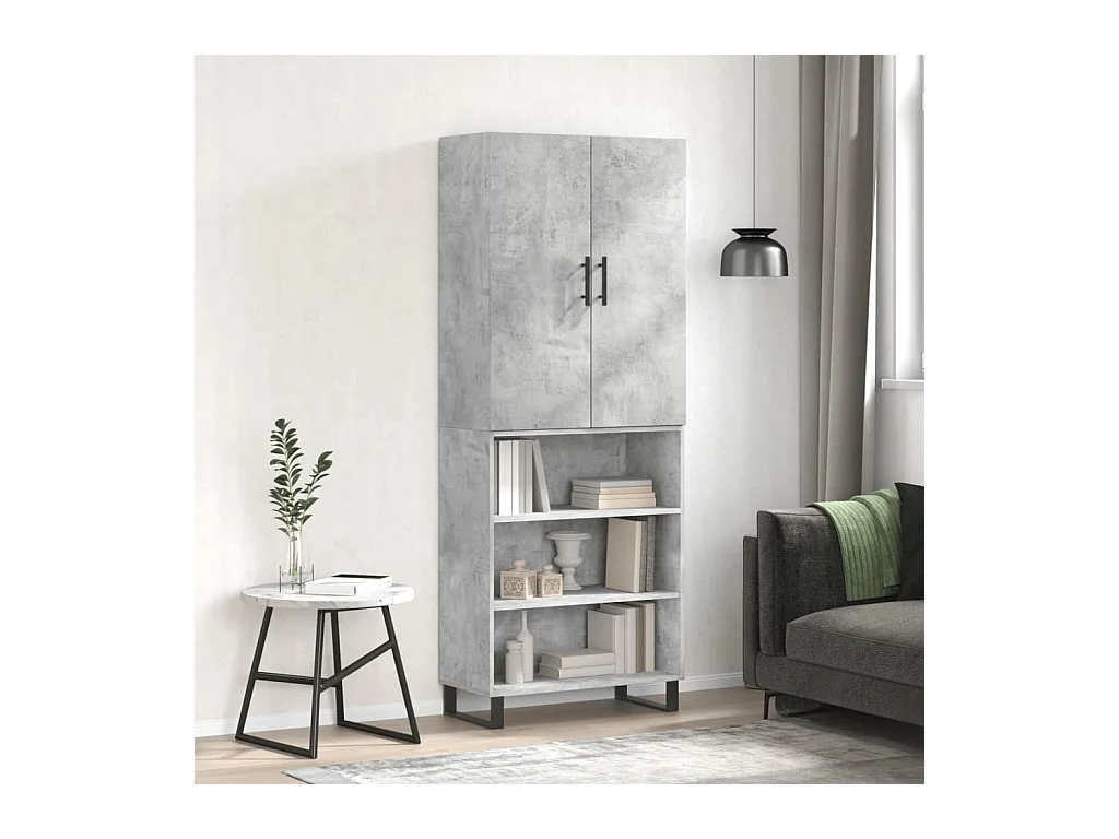 Hoge kast 69,5x34x180 cm bewerkt hout betongrijs